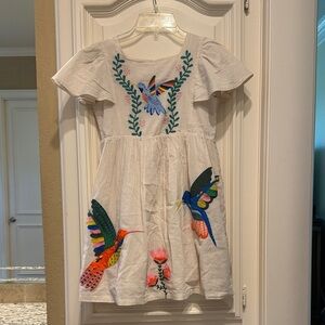 Mini Boden Cream Dress with Colorful Embroidery